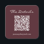 Skriptinformation QR-kodburgundy Tilläggskort<br><div class="desc">Kodadaptern QR för QR-kodhölje i Burgundy med enkel skriptinformation för Bröllop</div>