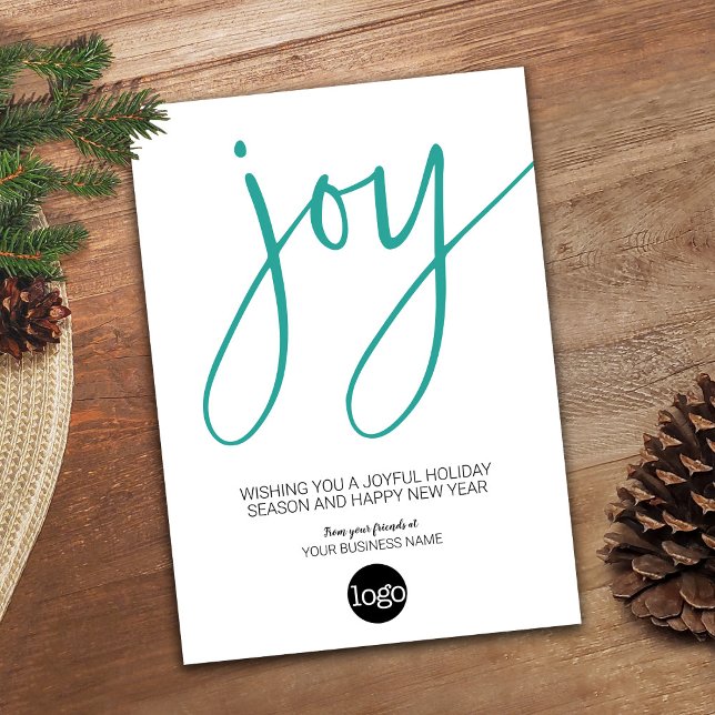 Skriptjobb - Modern Aqua White med Business Logoty Julkort (Modern Holiday Card for a Small Business - add your logo)