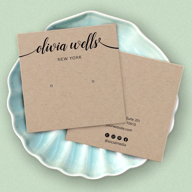 Skriptkalligrafi Kraft Stud Earring Visning Card Fyrkantigt Visitkort (Skapare uppladdad)