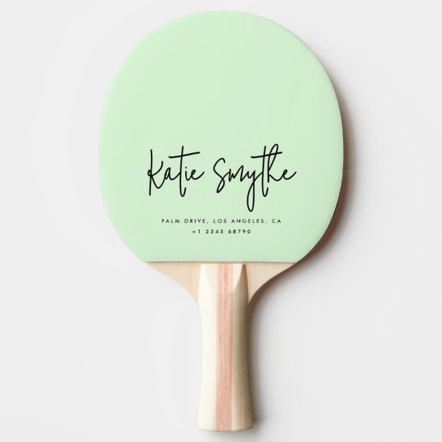 Skriptkalligrafi Namn minimalist Sage Grönt Pingisracket (Framsidan)