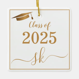 Skriptklass för Monogram Studentmössa Guld 2025 Julgransprydnad Keramik