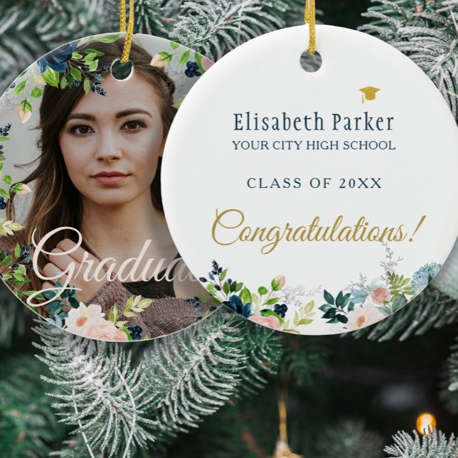 Skriptklass för Photo studenten guld år elegant  Julgransprydnad Keramik (Skapare uppladdad)