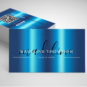 Skriptkod QR för Blue Metallic Push Steel Visitkort