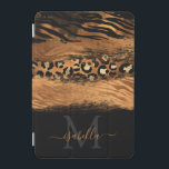 Skriptkoppar för svart Guld iPad Mini Skydd<br><div class="desc">Grovt modernt djurtryck iPad-fodral i penseldrag med koppar,  guld,  glitter,  svart och adorberad med ditt skript monogram,  först namn och främst.</div>