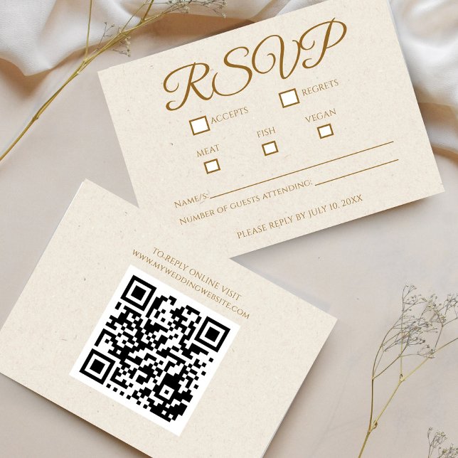 Skriptkort för elegant Guld Bröllop OSA Kort (Elegant Gold Script Wedding RSVP Response Card)
