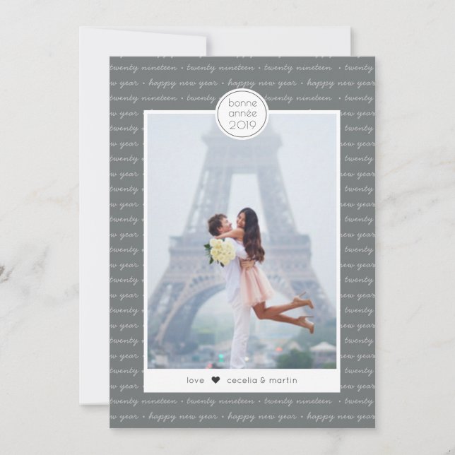 Skriptkort för Gott nytt år Bonne Année Helgdag Julkort (Framsida)