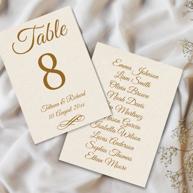 Skriptkort för Guld i elegant Bordsnummer (elegant gold script wedding table number card)