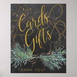 Skriptkort för vinternatur i guld och bröllop-teck poster