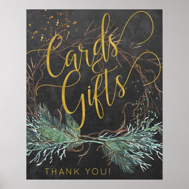 Skriptkort för vinternatur i guld och bröllop-teck poster (Framsidan)