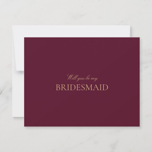 Skriptkortet Guld Burgundy Bridesmaid Frieri  Spara Datumet (Framsida)