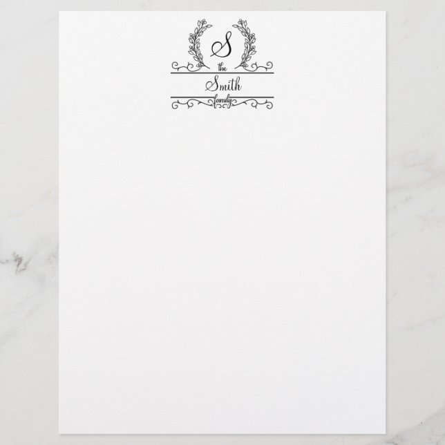 Skriptletterhead för Monogrammed Family Namn Brevhuvud (Framsida)
