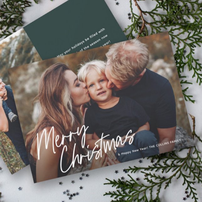 Skriptlettfoto God jul 2 Julkort (Modern Hand Lettering 2 Photo Christmas Cards.)