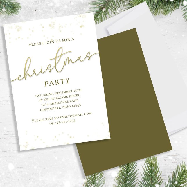 Skriptmall Guld Party Inbjudningar (Holiday party gold gradient calligraphy script invitation. With a scannable QR Code.)