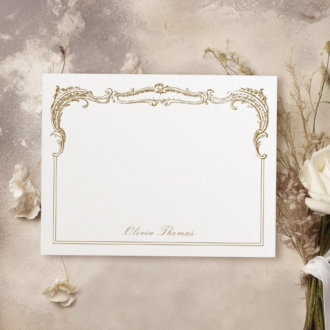 Skriptmallen guld Vintage  Personlig Classy Script Anteckningskort (Gold Vintage Classy Script Personalized Stationery Note Card)