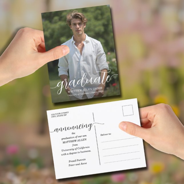 Skriptmeddelande från Studenten Vykort (Graduate script photo postcard graduation announcements)