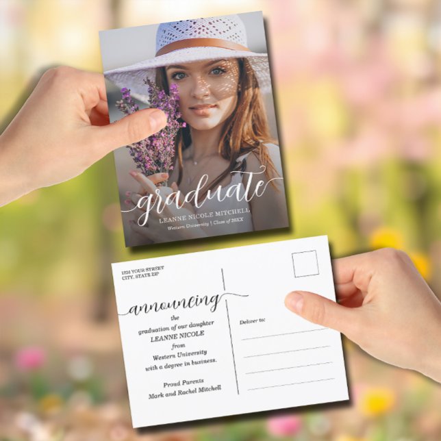 Skriptmeddelande från Studenten Vykort (Graduate script photo postcard graduation announcements)