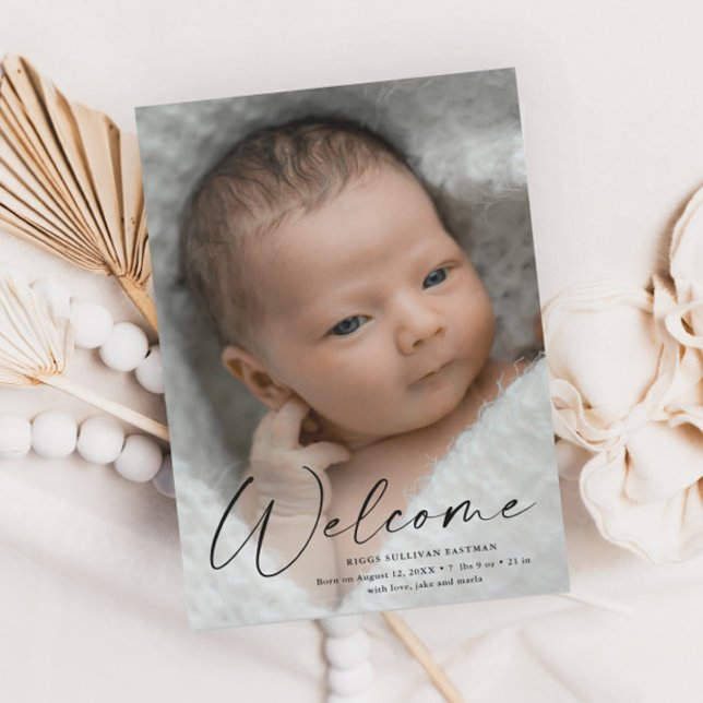 Skriptmeddelande om välkomstfotografi av Baby Magnetisk Inbjudningskort (Skapare uppladdad)