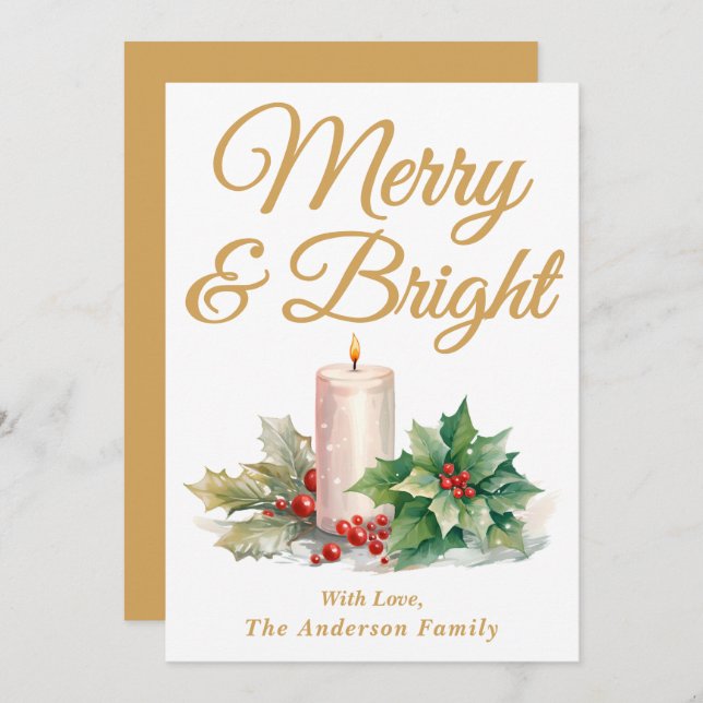 Skriptmeri handskrivet skript i guld och ljus julkort (Fram/baksida)