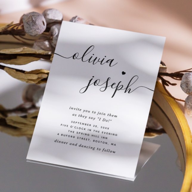 Skriptminimalistisk bild bröllop + QR-kodinformati Inbjudningar (Skapare uppladdad)