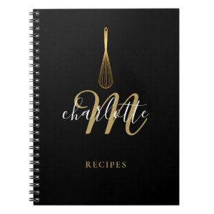 Skriptmonogram Black Guld Whisk Recipe Anteckningsbok