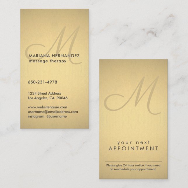 Skriptmonogram Black och Guld Faux Foil Lodrät Tidsbeställning Kort (Fram/baksida)