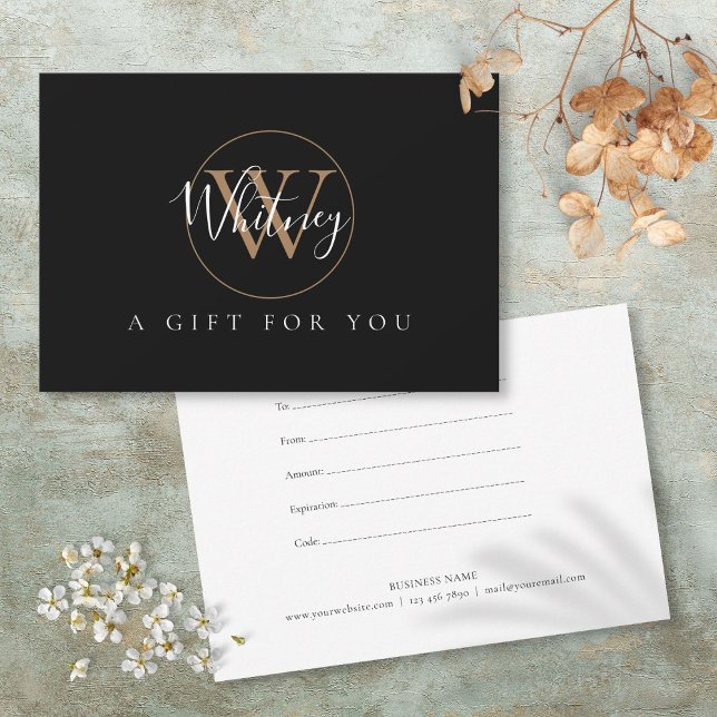 Skriptmonogram Black White Guld Gift-certifikat (Script Monogram Black White Gold Gift Certificate)