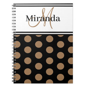 Skriptmonogram Brown Polka dots Black White Anteckningsbok