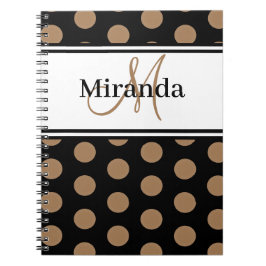 Skriptmonogram Brown Polka dots Black White Anteckningsbok