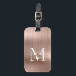 Skriptmonogram för elegant i Ro i Guld Bagagebricka<br><div class="desc">Märkrn rosa ros Guld Brushed Metall med Monogram Cute Bag</div>