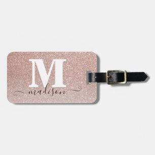 Skriptmonogram för Modern Elegant Ro Guld Glitter Bagagebricka