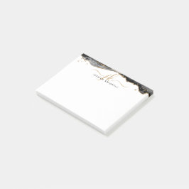 Skriptmonogram för svart agate Geode Guld Glitter Post-it Block