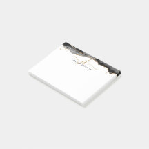 Skriptmonogram för svart agate Geode Guld Glitter