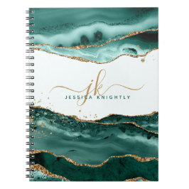 Skriptmonogram för turkos Agate Guld Glitter Anteckningsbok