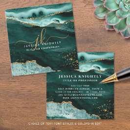 Skriptmonogram för turkos Teal Agate Guld Glitter Fyrkantigt Visitkort
