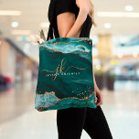 Skriptmonogram för turkos Teal Agate Guld Glitter Tygkasse<br><div class="desc">Modern, elegant till väska med turkos teal agate och marble och guld glitter gnistra accentuerar personlig med chic feminin handskrivet manus monogram initialer och namn. Snyggtens lyxdesign. ASSISTANS: Om du vill ha hjälp med designändringar eller anpassning, ändrar färg, överför designen till en annan produkt eller vill samordna objekt kontaktar du...</div>