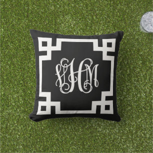 Skriptmonogram för VHM Black and White Grekiska Ny Kudde