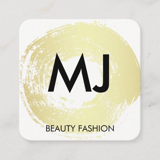 Skriptmonogram Guld Circular Brushed Fyrkantigt Visitkort (Framsida)