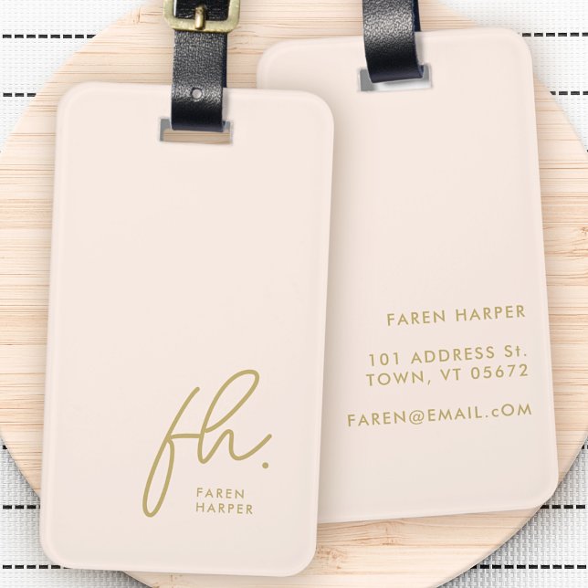 Skriptmonogram Modern enkel Elegant  Guld Bagagebricka (Skapare uppladdad)