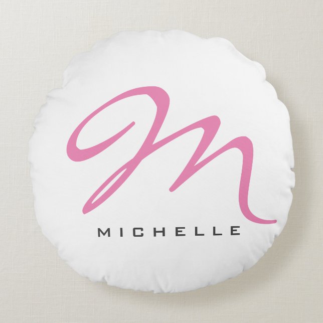 Skriptmonogram Rosa Calligraphy Your Name Gift Rund Kudde (Framsidan)