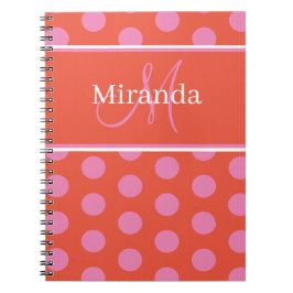 Skriptmonogram Rosa Orange Polka dots Anteckningsbok