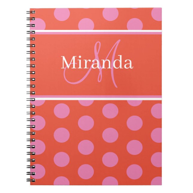 Skriptmonogram Rosa Orange Polka dots Anteckningsbok (Framsidan)