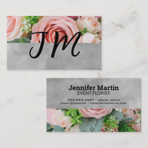 Skriptmonogram Rosa ros Flowers Visitkort