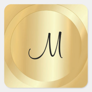 Skriptmonogrammall Faux Guld Anpassningsbar Modern Fyrkantigt Klistermärke