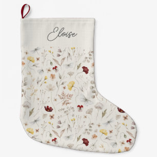 Skriptnamn Boho Wildflower Jul Stor Julstrumpa