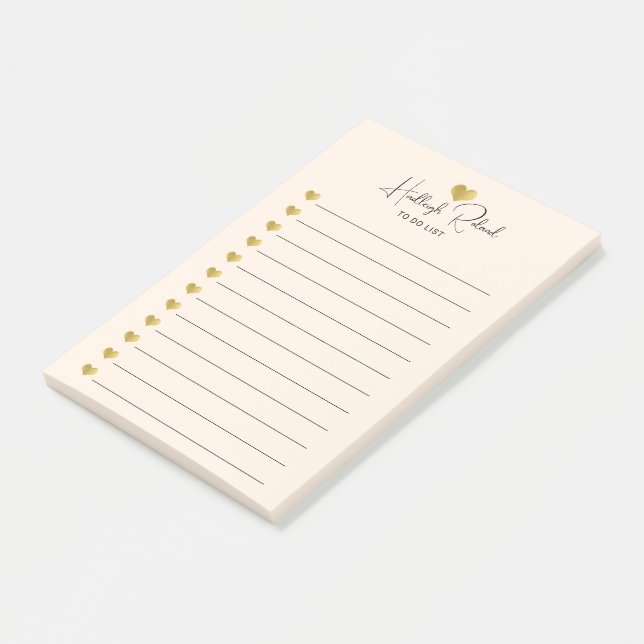 Skriptnamn Guldhjärtmonogram Persika Post-it Block (Vinklad)