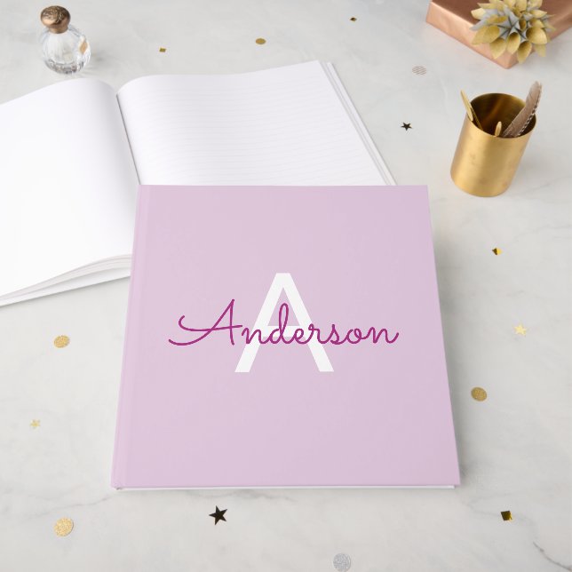 Skriptnamn & Monogram | Magenta & Ljuslila Gästböcker (Framsidan öppen)