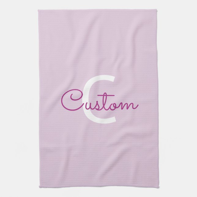 Skriptnamn & Monogram | Magenta & Ljuslila Kökshandduk (Vertikal)
