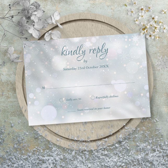 SkriptOSA för Eleganten Winter Snöflingor OSA Kort (Winter Snowflakes Elegant Script RSVP)