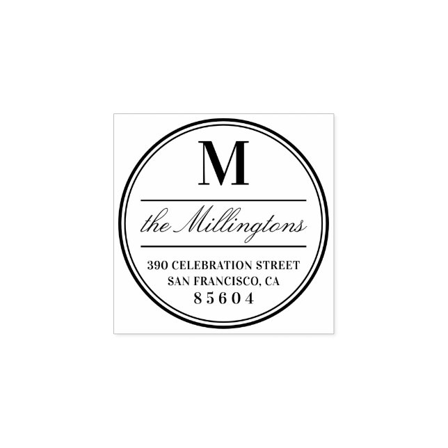 SkriptReturadress i Namn i monogram-familjen i cir Stämpel (Tryck)