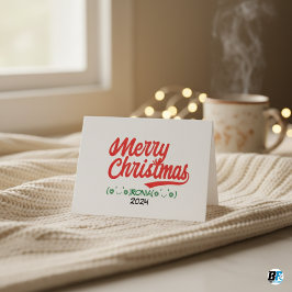 Skriptröd God jul med Namn och år Helgkort